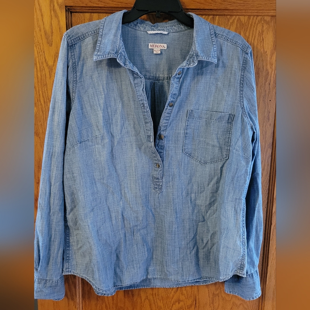 Merona Half Button Denim Shirt Size XL